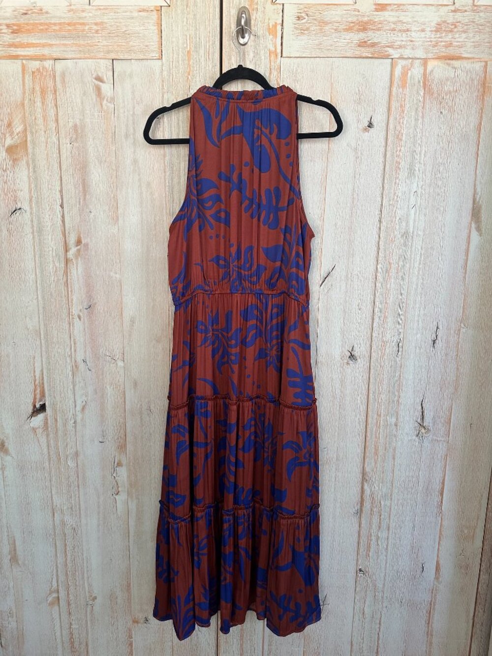 GAP Silky Brown and Blue Tiered Sleeveless Midi Dress - Size L - Picture 2 of 4
